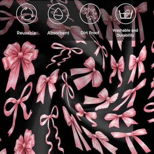 Pink Bows Cloth Napkins Set of 6, Modern Abstract Sweet Ribbon Bowknot on Black Washable Reusable Dinner Cocktail Napkin for Kitchen Party Wedding Banquet Holiday Baby Shower Table Decor - Image 6