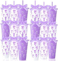 Skylety 24 Pcs Purple Bow Plastic Cups with Lid Straw and Ribbon by Skylety