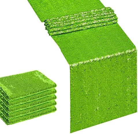 6PCS 12x72 Inch Sequin Table Runner Light Green Glitter Table Runner for Party, Wedding, Bridal Baby Shower, Event Decorations（6PCS, 12x72 Inch, Light Green） by Hahuho