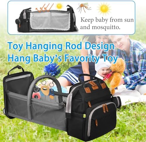 Jeryswet Baby Diaper Bags with Changing Station, Waterproof Large Capacity Diaper Bag Backpack for Moms Dads with USB Charging Port and Stroller Straps, Baby Shower Gifts, Black - Image 2