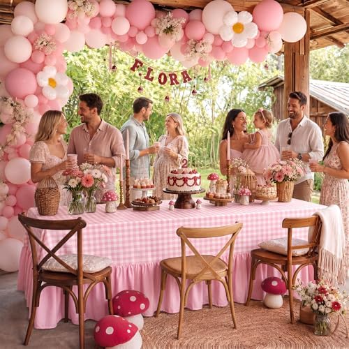 Moukeren 120"x60" Ruffled Tablecloth Table Cover, Pink, Gingham - Image 4