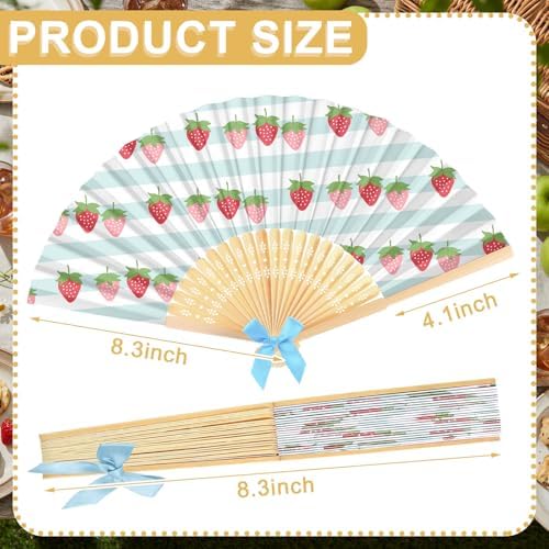 Roowest 36 Pcs Strawberry Party Favors, Folding Paper Hand Fans Bulk - Image 3