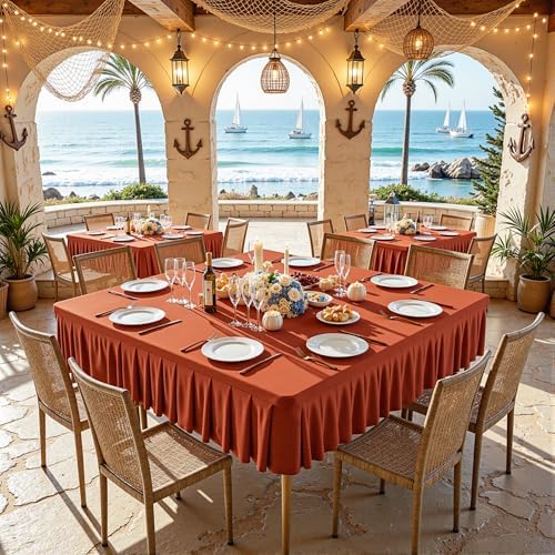 Wish Care 2 Pack Rust Spandex Tablecloths for 48x48 Inch Square Tables, Stretch Fitted Table Clothes with Pleated Ruffle Skirt for 48” Table, Wrinkle Free and Elastic, for Party Kitchen Home Dining - Image 3