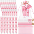 Loopeer 24 Set Pink Bow Party Favors Coquette Party Gifts Favors with Lip Balm Hand Cream Card Bags for Bridal Shower Baby Shower Birthday Stuffers by Loopeer