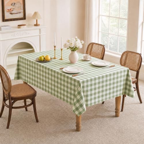 Gingham Tablecloth Rectangle Table, Cotton Linen Fabric Picnic Checkered Table Cloth Farmhouse Washable Wrinkle Free Buffalo Plaid Table Cover for Outdoor Birthday Party, Green 60x90 - Image 3