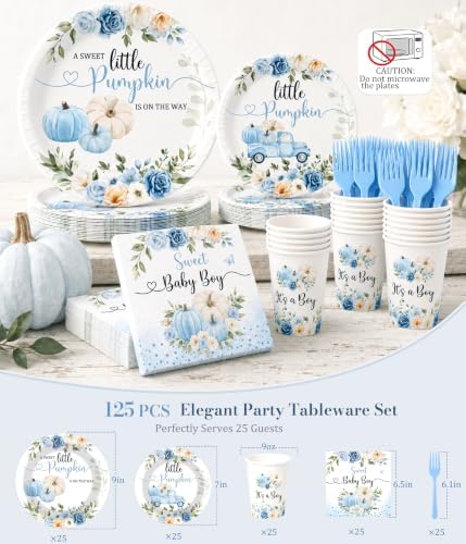Little Pumpkin Baby Shower Decorations Party Supplies Blue - Image 5