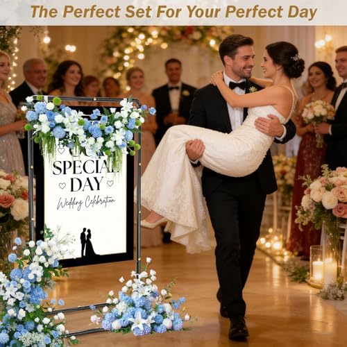 Wedding Welcome Sign Stand, Adjustable Linen Welcome to Our Wedding Sign Holder, Elegant Welcome Sign Easel with Hanging Straps for Seating Chart, Banner, Ceremony Decor (Black, 54"-69") - Image 2