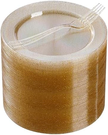 Goodluck 240Pcs 7" Round Gold Glitter Dessert Plates Set by GoodLuck