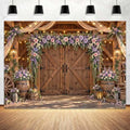 8x6ft Country Wedding Backdrop Purple Lavender Wisteria Flower Wooden Barn Door Western Photography Farmhouse Birthday Baby Shower Anniversary Bridal Party Banner Photo Booth Props Background by Mtsxfy