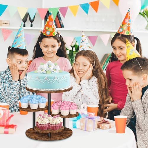 ELITEROO 4 Tier Round Cupcake Tower Stand for 50 Cupcakes, 360° Rotating Wood Cake Stand with Tiered Trays, Farmhouse Cookie Stand for Dessert Table Display for Wedding Birthday Baby Shower Tea Party - Image 2