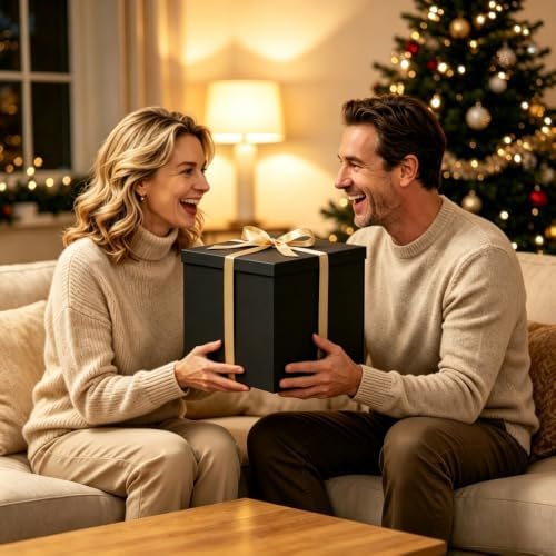 UoeRing 3 Pcs Large Gift Box Glossy Black 12x12x11 Inch with Lid - Image 5