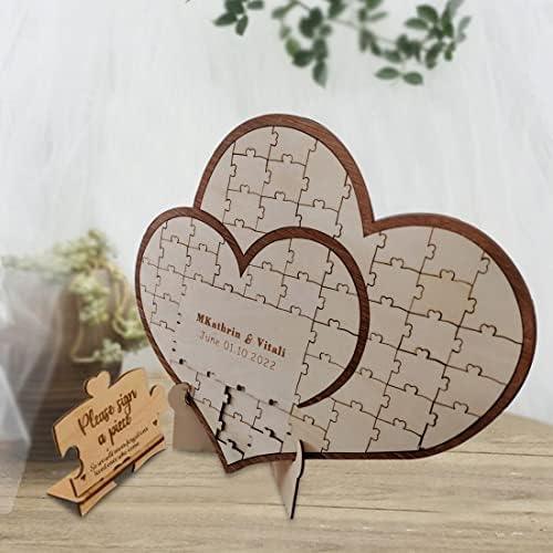 Personalized Wedding Puzzle Guest Book Alternative Custom Wood Heart Jigsaw Guest Book Sign Rustic Guest Book Wedding Decor for Party Engagement Reception Anniversary (56 Pieces) - Image 4