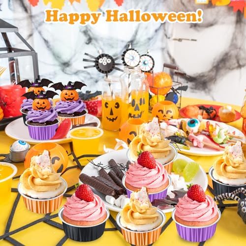 200 Pack Aluminum Cupcake Liners with Lids,Halloween,Plain - Image 3