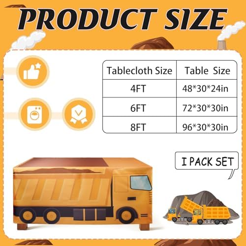 8Ft Construction Vehicle Table Cloth,Construction Birthday Decorations for Kids' Boys' Party Decorations, Baby Shower Birthday Party Supplies - Image 2