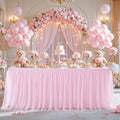 6ft Pink Tulle Tablecloth for Rectangle Tables 6 Foot Pink Table Cloth Rectangle Wrinkle Free Stretch Table Cover with Tutu Skirt for Baby Shower Girls Birthday Party Banquet Buffet Desk Skirt by Suppromo