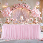 Suppromo 4 Pack 6ft Pink Tablecloths for Rectangle Tables, 72 x 30 Inch Pink Rectangular Table Cloth with Tutu Skirt for Baby Shower, Birthday Party, Banquet, Buffet, Cake - Image 2
