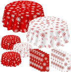 Ganeen 12 Pcs Christmas Tablecloth Red White Snowflake Round Plastic Winter by Ganeen
