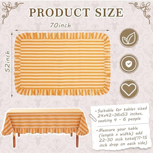 Tudomro Striped Tablecloth, Rectangle, Mustard, Ivory, 52'' X 70'' - Image 2