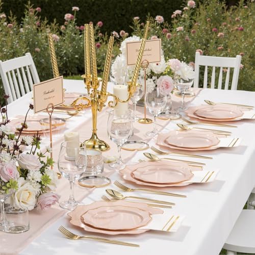 WDF 200PCS Pink Plastic Plates - Pink and Gold Plastic Plates - Include 100 Dinner Plate and 100 Cake Plate for Wedding/Bridal Shower/Tea party - Image 6