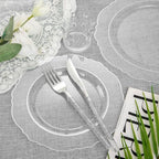 Liacere 150PCS Clear Silver Plastic Plates & Disposable Silver Plastic Silverware with Glitter Bamboo Handle Cutlery-Baroque Clear Disposable Plates for Wedding & Party & Summer - Image 4