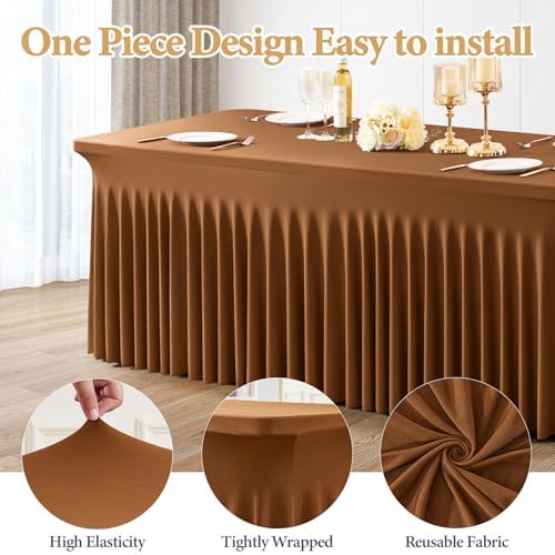 Shillance 2 Packs Brown Spandex Tableclothes for 6 Foot Rectangle Table, Spandex Table Covers 6FT Stretch Table Skirts Wrinkle Free Fitted Table Cloth for Event, Wedding, Banquet & Parties - Image 2