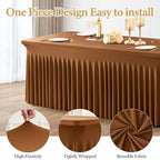 Shillance 2 Packs Brown Spandex Tableclothes for 4 Foot Rectangle Table, Spandex Table Covers 4FT Stretch Table Skirts Wrinkle Free Fitted Table Cloth for Event, Wedding, Banquet & Parties - Image 2