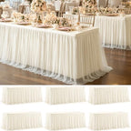 6 Pack Ivory Tablecloth for 6 Foot Rectangle Tables with Tulle Table Skirt by PartyTalk