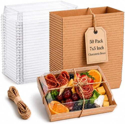 50 Pack 7x5in Charcuterie Board Boxes with Clear Lids, Paper Containers by Leafiew