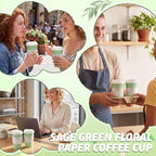 48 Set 16oz Sage Green Disposable Coffee Cups with Lids & Sleeves, White Floral Wildflowers Paper Drinking Cups for Wedding Bride Baby Shower Party - Image 7