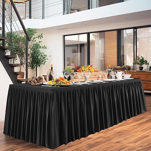 Wish Care 3 Pack Black Polyester Table Clothes for 8 Foot Rectangle Tables, Wrinkle Free Fitted Table Cover with Pleated Ruffle Table Skirt for Birthday Party Wedding Trade Show Event Display - Image 7