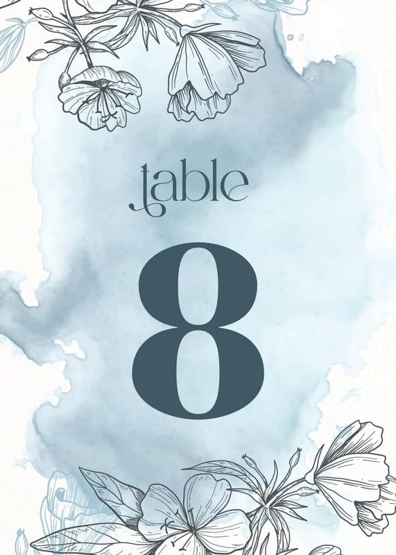 ANANYA FASHION & CRAFTS HUB Blue Watercolor Flower Wedding Table Number Cardss 1-100 Double Sided With Head Table For Reception Event Party Baby Shower Birthday 5x7 Inch by AnanyaFashionCraftsHub