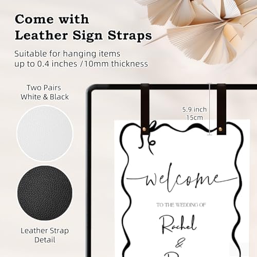 Wedding Sign Holder, Adjustable Welcome to Our Wedding Sign Stand W/Design Bundle & Leather Sign Hanging Straps, Heavy Duty Easel Stand for Sign, Wedding Seating Chart Stand, Easel for Display (Black) - Image 4