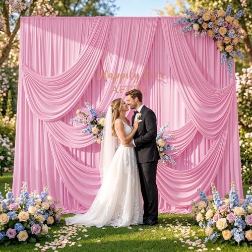 50ftx12ft Pink Backdrop Curtains for Parties, Wrinkle Free Polyester Pink Photo Backdrop Drapes 10 Panels 12 ft Long Back Drop Cloth for Wedding Birthday Photography Background Party by Htper