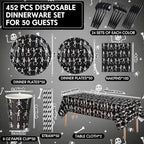 Funnymoom 452 Pcs Halloween Skeleton Party Decorations, Human Bones Dancing Skeleton Paper Plates Napkins Cups Tablecloth Cutlery Straws for Spooky Ghost Themed Birthday Party Supplies, Serves 50 - Image 2