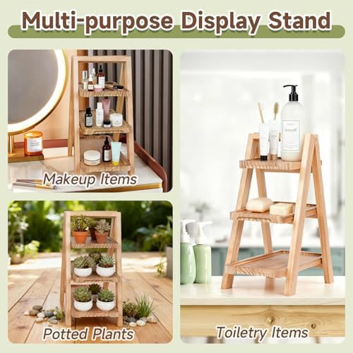 Wooden Cupcake Stand, Foldable 3 Tier Cupcake Display Stand, Walnut Brown - Image 5