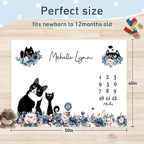Personalized Baby Milestone Blanket for Boys Girls Baby Month Blanket- First Year Calendar Monthly Growth Chart - Black Cat Halloween Birthday Gifts for Infant Todder - Image 3