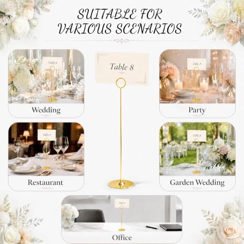 Urban Deco 24PK Table Number Holders Place Card Holders 12 Inch Table Card Holders Steel Card Holders for Photos, Food Signs, Memo Notes, Weddings, Restaurants, Birthdays (Gold 24PK) - Image 5