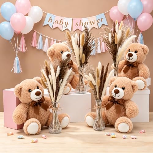129 Pcs Bear Baby Shower Centerpieces, Dried Pampas Grass Vase with Bears Rope Boho Rustic Table Decoration for Birthday Gender Reveal Party Supplies - Image 2