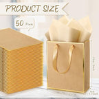 Yeaqee 50 Pcs Metallic Paepr Gift Bags Bulk with Handles,Kraft and Gold - Image 2