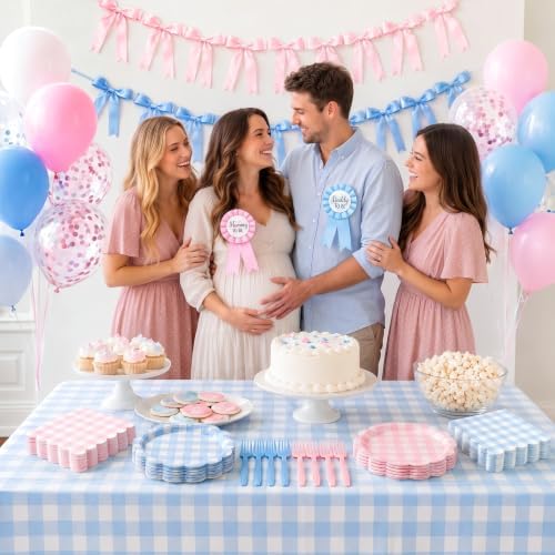 ArtSocket 162 Pack Baby Gender Reveal Party Supplies for 24 Guests, Gingham - Image 5