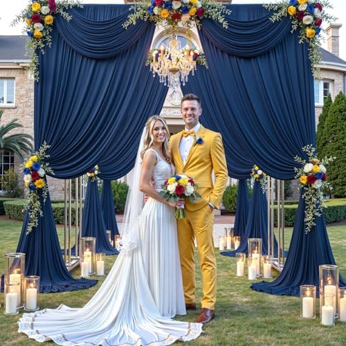 10ft×12ft Wrinkle Free Navy Blue Backdrop Curtain for Wedding Parties, 2 Panels 5×12ft Long Silky Polyester Fabric Backdrop Drapes Photo Back Drop Curtains for Birthday Photography Background Cloth - Image 2