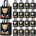 Tallew 24 Pack Tartan Plaid Bear Bulk Gift Bags with Handles Non Woven Bags by Tallew