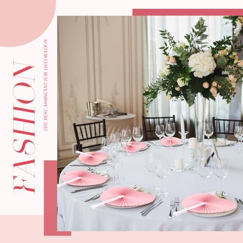 Blulu 60 Pack Wedding Heart Folding Hand Fans Decor Bulk, Pink - Image 6