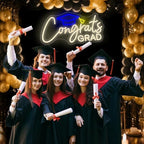 Congrats Grad Neon Sign with Graduation Cap, Grad Wall Decor, Warm White - Image 2