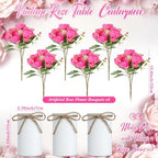 3 Sets Artificial Peonies Flower Peony Bouquet with Galvanized Metal Pot Silk Fake Peonies Faux Flower Arrangements for Wedding Table Centerpiece Party Home Room (Rose Red) - Image 2
