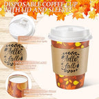 Mimorou 60 Pcs Thanksgiving Fall Cups 12oz Coffee Cups with Lids and Sleeves Disposable Maple Leaves Paper Drinking Mugs for Harvest Autumn Party Supplies - Image 3