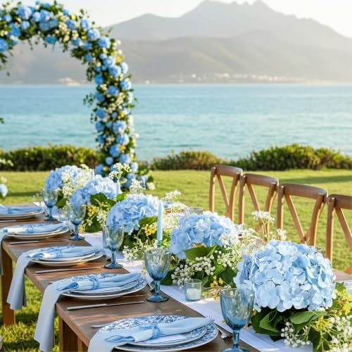 Auihiay 64Pcs Blue Hydrangea Artificial Flowers, Silk Hydrangeas Decor - Image 6