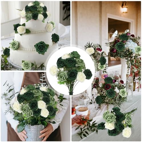 100 Pcs Artificial Rose Flowers, Gradient Green - Image 6