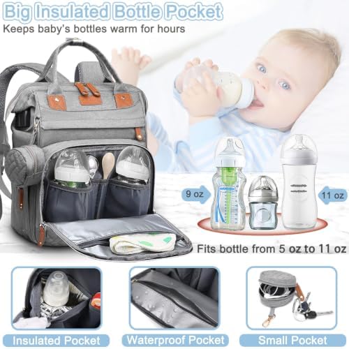 SHITIESHOU Diaper Bag Backpack Baby Bag for Mom Dad with Changing Pad, 19 Pockets, Large Waterproof Travel Baby Girl Boy Toddle Diaper Bag with Insulated Pocket, Baby Shower Gifts, Grey - Image 2