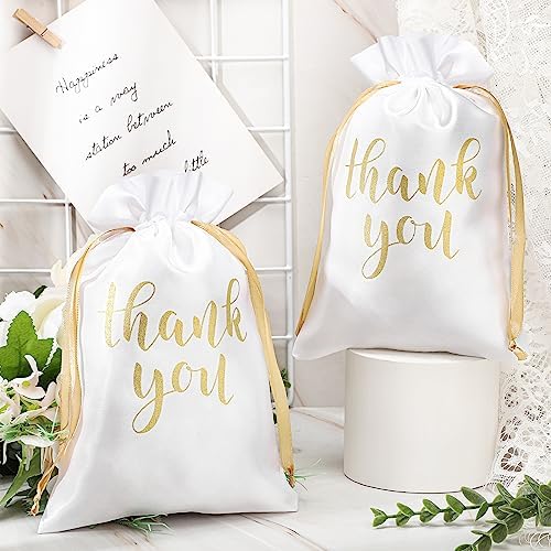 Roowest 6 x 9 Inch 100 Pcs Thank You Satin Gift Bags, White - Image 3